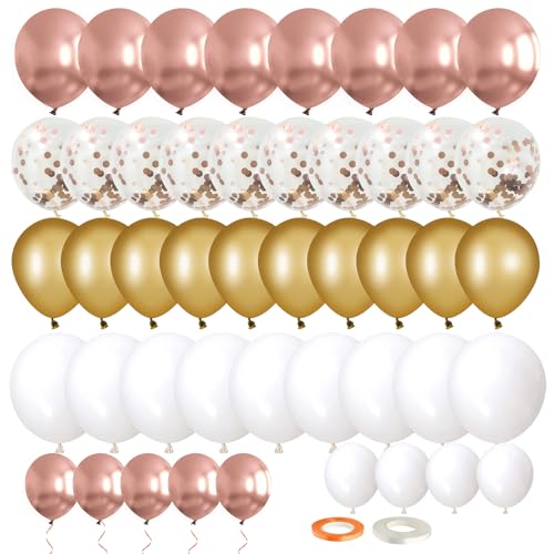 Luftballons Rosegold Gold, 70 Stück Luftballons Roségold Weiß Latex Ballons Helium Ballons Konfetti Luftballons Metallic Ballon für Mädchen Frauen Hochzeit Verlobung Geburtstag Party Deko von EMITUOFO