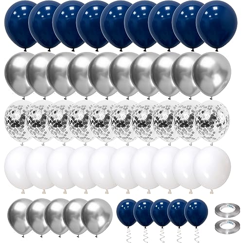 70 Stück Luftballons Set, Marineblau Luftballons Blau Silber Weiß, Luftballons Metallic Latex Ballons Konfetti Ballon Helium Luftballons für Hochzeit Geburtstag Party Dekoration von EMITUOFO