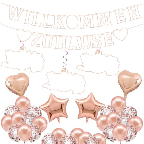 Willkommen Zuhause Baby, Willkommen Baby Deko Girlande Banner mit 6 Stück Storch zur Geburt, Welcome Home Baby für Baby Kleinkinderzimmer Home Deko Wilkommensdeko Zuhause Baby von EMITUOFO