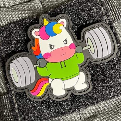 IronUnicorn Patch - 81 mm, Barbell & Einhorn Design, Robustes Gummi mit Klettverschluss - Perfekt für Rucksäcke & Sporttaschen, langlebiges Accessoire für Fitness & Gym-Fans von EMOM Fitness