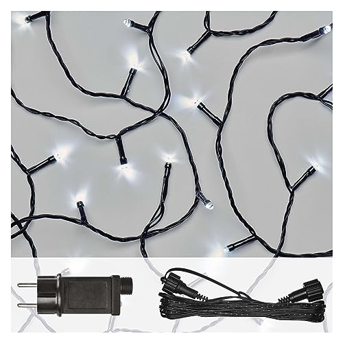 EMOS Connect System Basis Set Standard Weihnachtslichterkette, 10m Lichterkette + 5m Verbindungskabel + Netzteil mit Timer, 100 LEDs, IP44 für Innen und Außen, Kaltweiß, 6/18h Leuchtmodus von EMOS