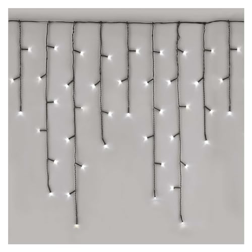 EMOS LED-Eisregen Lichterkette, 10m Weihnachtslichterkette + 5m Zuleitung, 600 LEDs, 8 Lichtmodi, Netzteil mit Timer 6h/18h, IP44 für Innen und Außen, Kaltweiß von EMOS