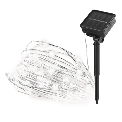 EMOS Mikro LED-Lichterkette mit Solarpanel, 120 Nano LED-Glühbirnen in Neutralweiß, Silberdraht 12+3m, für Außen, Wetterfeste Beleuchtung für romantische Momente, Solarbetrieb (NiMH, 600 mAh) von EMOS