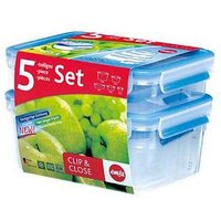 emsa Frischhaltedosen-Set CLIP & CLOSE hoch transparent, blau 0,15/0,2/0,55/1,0/3,7 l, 1 Set von EMSA