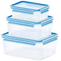 emsa Frischhaltedosen-Set CLIP & CLOSE hoch transparent, blau 1,0/2,3/3,7 l, 1 Set von EMSA