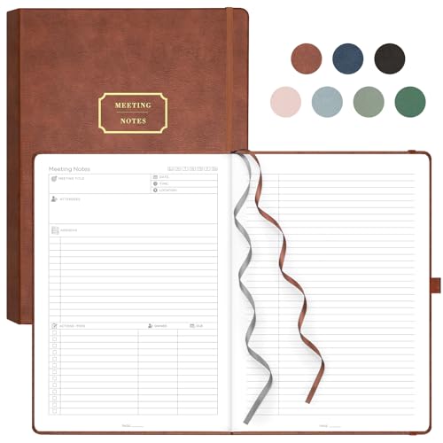 EMSHOI Meeting-Notizbuch, A4-Planer, 240 Seiten, großes Tagebuch, To-Do-Liste, Notizblock mit 100 g/m² dickem Papier, gebundenes Leder-Tagebuch für Damen, Herren, Büro, Geschäftsar von EMSHOI