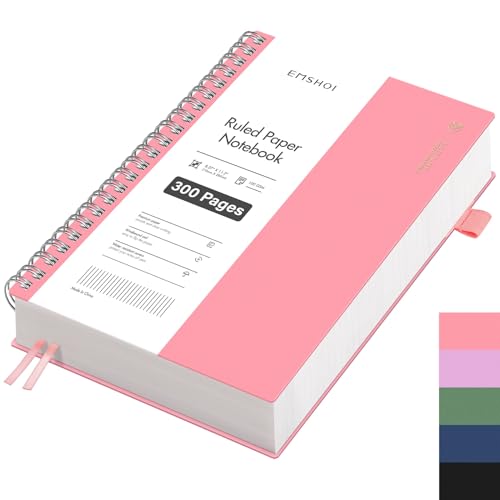 EMSHOI A4 Notizbuch, Collegeblock A4 Liniert, Notizblock 300 Seiten /150 Blatt Zum Schreiben, 100 GSM Papier, PVC Hardcover, für Arbeit Büro Schule 21.5 x 27.9 cm - Rosa von EMSHOI