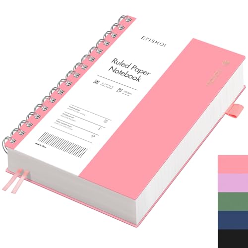 EMSHOI A5 Notizbuch, Notizblock, Collegeblock A5 Liniert mit 300 Seiten /150 Blatt Zum Schreiben, 100 GSM Papier, PVC Hardcover, für Arbeit Büro Schule 14.5 × 21 cm - Rosa von EMSHOI