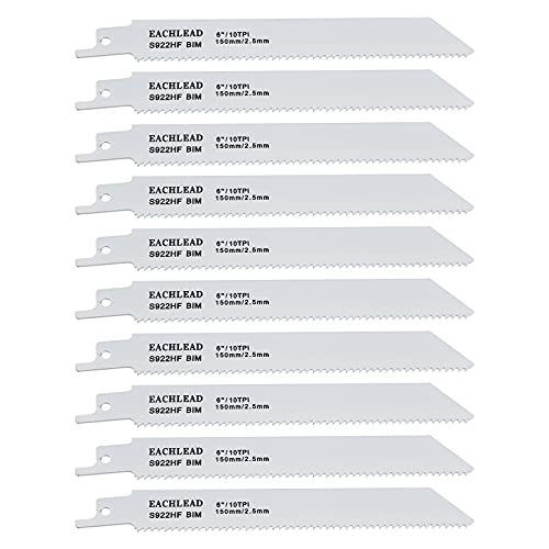 EMSea Säbelsägeblätter aus BIM, S922HF 10 TPI Säbelsägeblatt, 2,5 mm Zahnteilung, 150 mm, Weiß, 10 Stück von EMSea