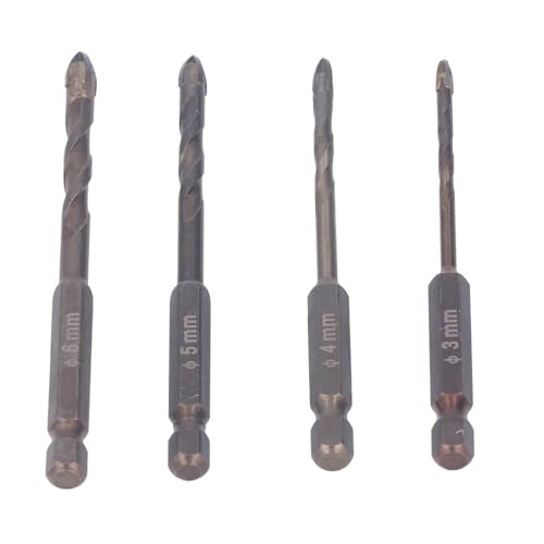 4-teiliges Glasbohrer-Set, Mauerwerksbohrer, 3 Mm, 4 Mm, 5 Mm, 6 Mm, Betonbohrer-Set Fliesen, Schiefer, Glas, Kunststoff, Perforation von EMUKOEP