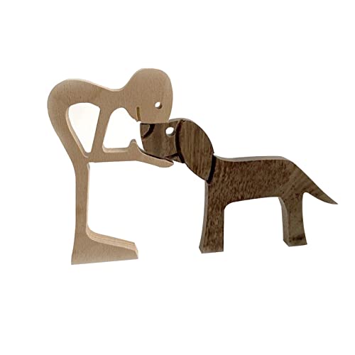 EMVANV Holzskulptur, handgefertigte Holzfigur Mann und Hund, Holzschnitzereien, Geschenk für Hundeliebhaber, Heimdekoration, Skulptur (C) von EMVANV