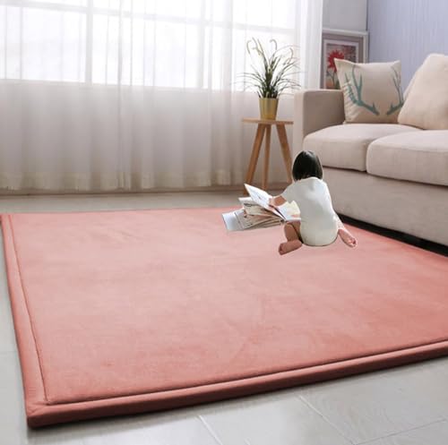 EN AyuL Großer Teppich, Korallensamt, Baby-Krabbelmatte, rutschfeste Baby-Spielmatte, dicker Bodenteppich, Tatami-Yogamatte, Teppich für Schlafzimmer/Wohnzimmer (120 x 200 cm, Rosa) von EN AyuL