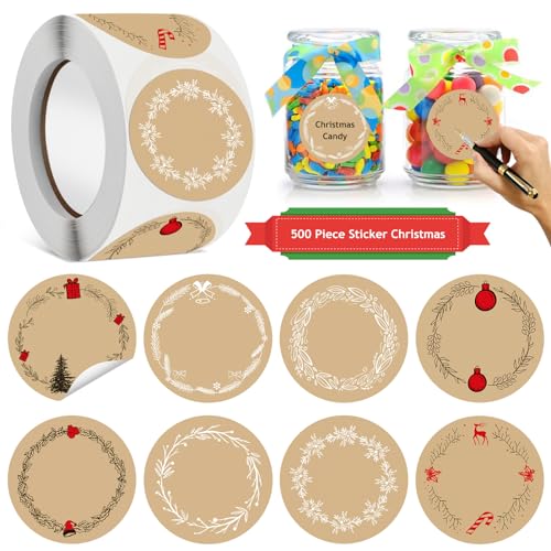 Aufkleber Weihnachten,500 Stück 4cm Etiketten kraftpapier selbstklebend Rund Weihnachtsaufkleber Zum Beschriften Selbstklebend Geschenkaufkleber Weihnachten,Für Party Geschenkverpackungen Umschlag von ENAIAH