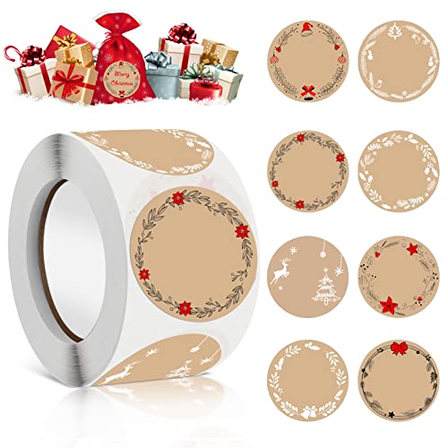 Aufkleber Weihnachten,500 Stück 4cm Etiketten kraftpapier selbstklebend Rund Weihnachtsaufkleber Zum Beschriften Selbstklebend Geschenkaufkleber Weihnachten,Für Party Geschenkverpackungen Umschlag von ENAIAH