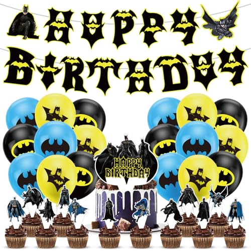 Batman geburtstagsdeko, 32 Stück Batman Geburtstag Deko Set, Batman Geburtstag, Batman Party Supplies Banner, batman luftballons, CupcakeToppers, Batman Geburtstag Teller Partygeschirr, Rot von ENAIAH