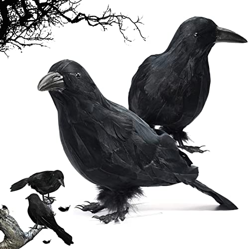 ENAIAH Halloween Krähe, 2 Stück Raben Künstliche Gefiederte Krähen Vögel Dekorationen Gespenstische Schwarze Feder Krähe Vogel, Halloween Krähen Requisite Schwarze Krähe Dekoration von ENAIAH