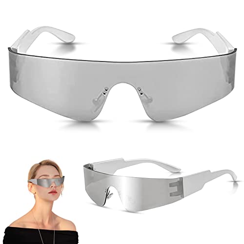 ENAIAH Futuristische Sonnenbrille Silber Futuristische Brille Hässliche Zyklop Sonnenbrille Cosplay Schmale Zyklopen Fun Glasses für Halloween Weihnachten Karneval Party Wrap Gläser von ENAIAH