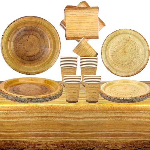 Camping Holz Korn Slice Party Supplies, serviert 20, Jagd Party Geschirr für Abendessen Teller Desserts Teller Tassen Servietten Tischdecke für Jagd Wald Jäger Baby Dusche Feuer Tier Holzfäller (20) von ENCETARDE