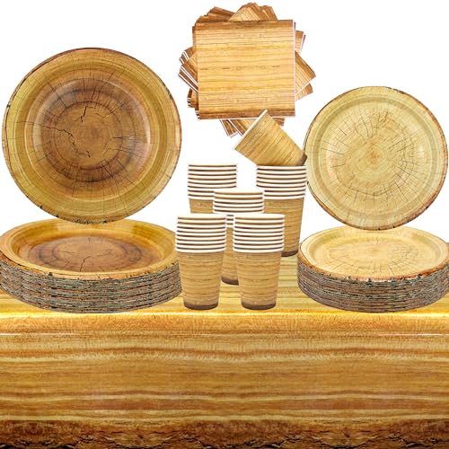 Camping Holz Korn Slice Party Supplies, serviert 40, Jagd Party Geschirr für Abendessen Teller Desserts Teller Tassen Servietten Tischdecke für Jagd Wald Jäger Baby Dusche Feuer Tier Holzfäller(40) von ENCETARDE