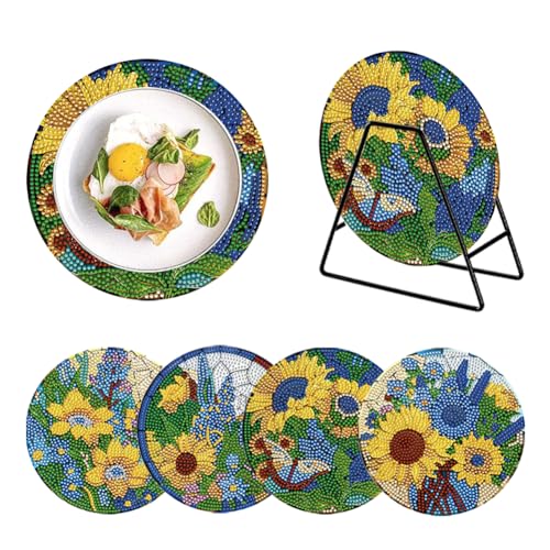 4 Stück Diamant Malerei Platzsets mit Halter,Diamantkunst Diamond Painting für Erwachsene Anfänger,Tischsets für Küche,Esstisch,Teller,Dekoration,Geschenk für Familie Freunde (Lavendel Sonnenblume) von ENCOMAG