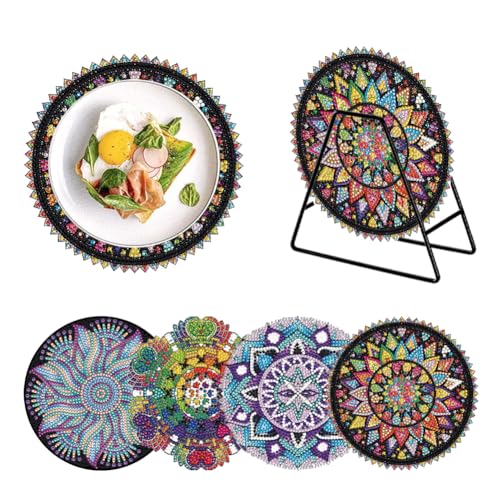 ENCOMAG 4 Stück Diamant Malerei Platzsets mit Halter,Diamantkunst Diamond Painting für Erwachsene Anfänger,Tischsets für Küche,Esstisch,Teller,Dekoration,Geschenk für Familie Freunde (Stechapfel) von ENCOMAG