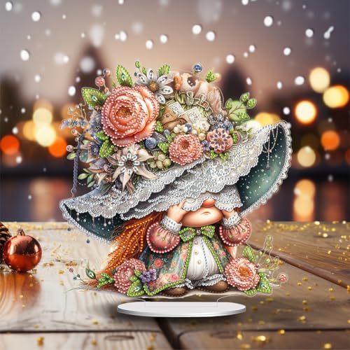 ENCOMAG 5D DIY Diamond Painting Ornament Zwerg Rosen blumen, Diamant Malerei Tischdeko, Diamant Painting Tisch Deko, Malen nach Zahlen Geschenk Zuhause, Büro, Desktop Dekoration von ENCOMAG