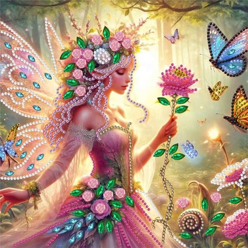 ENCOMAG 5D Diamond Painting Kit, Fee Mädchen Diamant Painting Bilder, DIY Diamanten Painting, Diamond Art Kristall Strass Stickerei Nach Zahlen für Erwachsene Kinder Geschenke Wand Deko von ENCOMAG