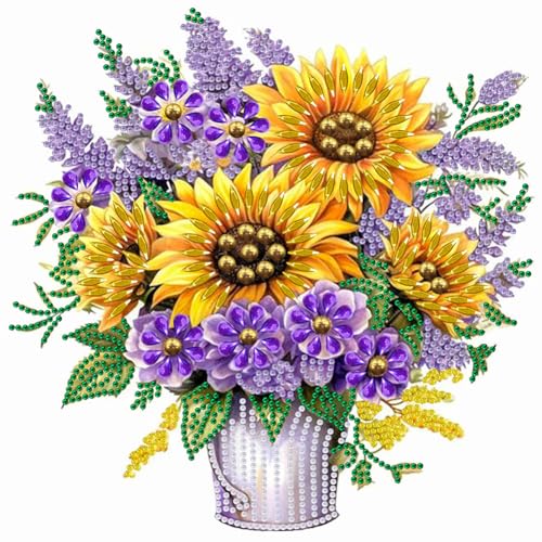 ENCOMAG 5D Sonnenblume Lavendel Diamant Malerei Kit, DIY Punkt Bohrer Malerei Kit Spezielle Form Strass Teildiamant Kunst für Erwachsene Anfänger Mädchen 30x30cm von ENCOMAG