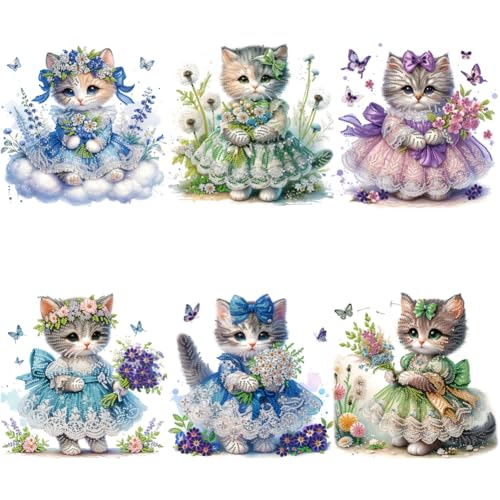 ENCOMAG 6 Stücks Diamond Painting Katzen Set,5D Diamant Painting Bilder, Diamant Malerei Set Geeignet für Erwachsene Anfänger, Diamant Malerei Kits für Schlafzimmer Wohnzimmer Wand Deko von ENCOMAG