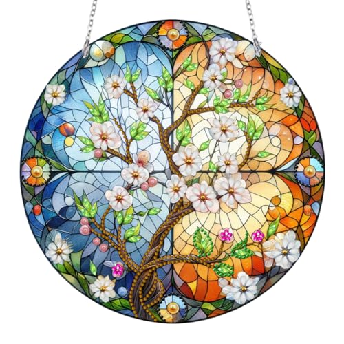 ENCOMAG Blume DIY Diamond Painting Anhänger Buntglas Sonnenfänger 5D Diamant Painting Kranz mit Kette Hängeschild Diamant Malerei Bilder Wandbehang Kits für Fenster Wand Und Eingang Decor von ENCOMAG