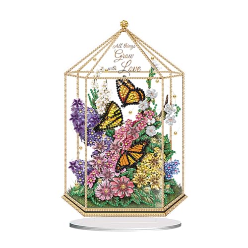 ENCOMAG DIY Diamond Painting Desktop Deko,Rose Schmetterling Blumen Vögel Tischdeko,Diamant Painting,Diamant Malerei Tisch Ornamente für Zuhause,Büro,Dekoration,Geschenk für Familie (blume) von ENCOMAG