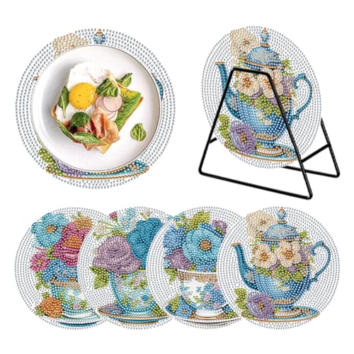 ENCOMAG DIY Diamond Painting Tischset mit Halter, Runde Tischsets 4er Set, Tischsets für Küche Esstisch Tischsets, Diamant Kunst Bastelbedarf für Erwachsene Anfänger von ENCOMAG