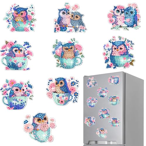 ENCOMAG Diamond Painting Kühlschrank Magnete,10 Stück Diamant Painting Bastelset für Kinder Ab 6-12 Jahre,Diamant Malerei Kühlschrankmagnete für Whiteboard,Magnete Kühlschrank, Magnettafel von ENCOMAG