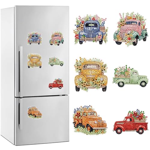 ENCOMAG Diamond Painting Kühlschrank Magnete,6 Stück Diamant Painting Bastelset für Kinder Ab 6-12 Jahre,Diamant Malerei Kühlschrankmagnete für Whiteboard,Magnete Kühlschrank, Magnettafel von ENCOMAG