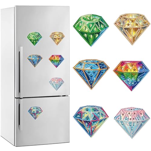 ENCOMAG Diamond Painting Kühlschrank Magnete,6 Stück Diamant Painting Bastelset für Kinder Ab 6-12 Jahre,Diamant Malerei Kühlschrankmagnete für Whiteboard,Magnete Kühlschrank, Magnettafel von ENCOMAG