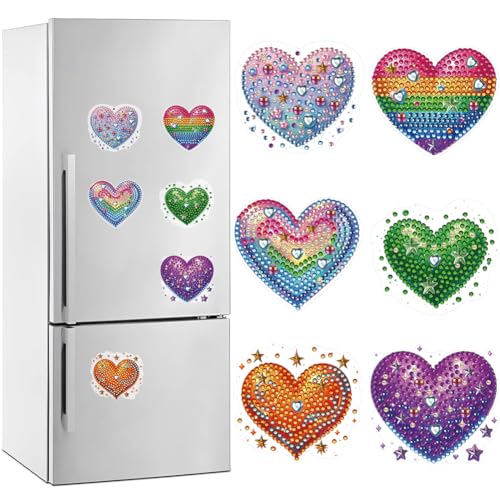 ENCOMAG Diamond Painting Kühlschrank Magnete,6 Stück Diamant Painting Bastelset für Kinder Ab 6-12 Jahre,Diamant Malerei Kühlschrankmagnete für Whiteboard,Magnete Kühlschrank, Magnettafel von ENCOMAG