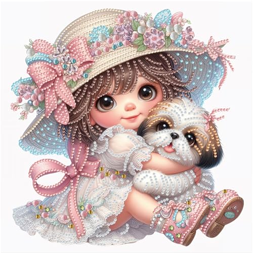 ENCOMAG Diamond Painting Mädchen Hund Diamant Painting Bilder Diamond Painting Erwachsene Mädchen Diamond Painting Bilder Diamant Bilder Kinder DIY Cross Stickerei Malerei Kits Wand Dekor von ENCOMAG