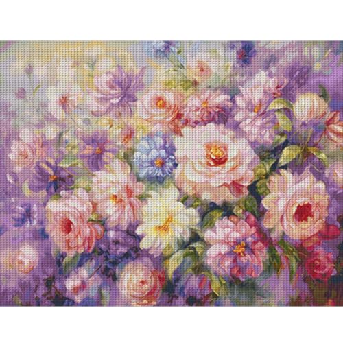 ENCOMAG Flourishing Blossom Kreuzstich-Set für Erwachsene, großes geprägtes Kreuzstich-Set, vorgedruckt, 11-fädig, vorgestanzte Nadelspitzen-Kits für Dekoration, 126 x 97 cm von ENCOMAG