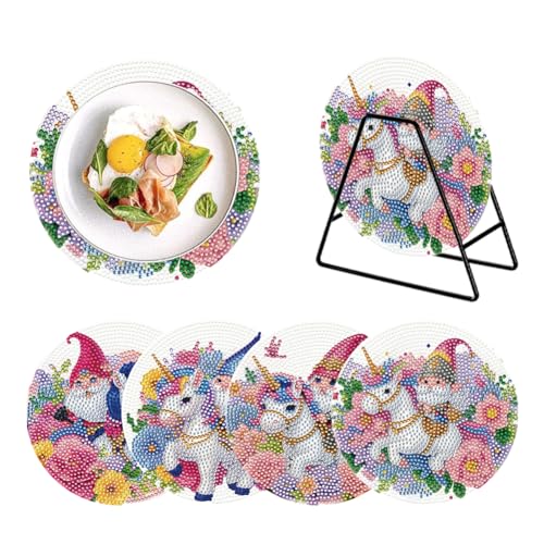 ENCOMAG Gnome Diamond Painting Tischsets 4er Set Tischsets Hitzebeständig Wasserdicht Rutschfest Platzsets Acryl Beständig Esstisch Platzsets für Esszimmer Terrasse Tisch Küche Partys von ENCOMAG