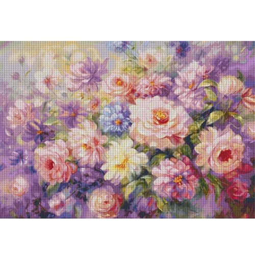 ENCOMAG Großes Kreuzstich-Set für Erwachsene, blühende Blumen, geprägte Kreuzstich-Nadelspitzen-Kits, fortschrittliches Stickset, Kunst und Handwerk für Heimdekoration, 126 x 97 cm von ENCOMAG