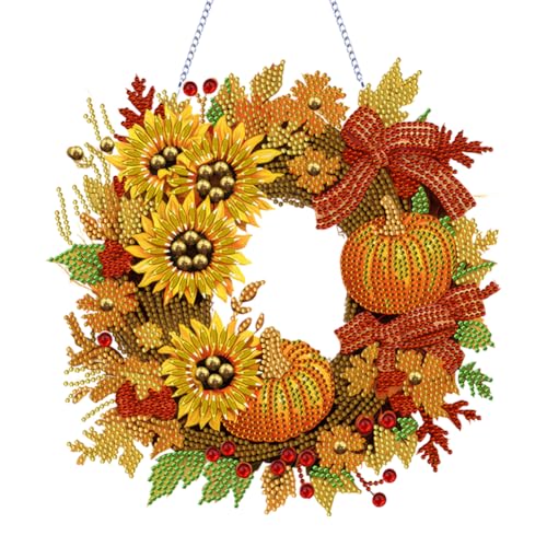 ENCOMAG Herbst Kürbis Diamant Malerei Kranz Sonnenblume Ahornblatt Diamant Kunst Hängende Anhänger DIY Teilweise Spezielle Bohrer Kranz Kristall Strass Girlande Kits Weihnachten DIY Geschenke von ENCOMAG