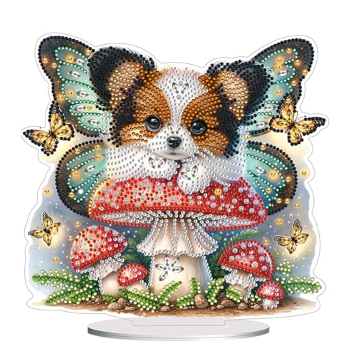 ENCOMAG Hund Diamant Malerei Tisch Ornamente DIY Diamant Malerei Kits, Diamant Kunst Corgi Mops Desktop Ornamente Spezielle Form Bohrer Malerei Tischplatte Dekor Geschenke für Freunde Familie von ENCOMAG