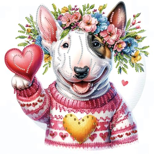 ENCOMAG Hund Diamond Painting Bullterrier 5D Diamant Painting Bilder Kinder mit Daiments Painting Zubehör für Kinder und Erwachsene, Diamond Art für Home Wand Deko von ENCOMAG