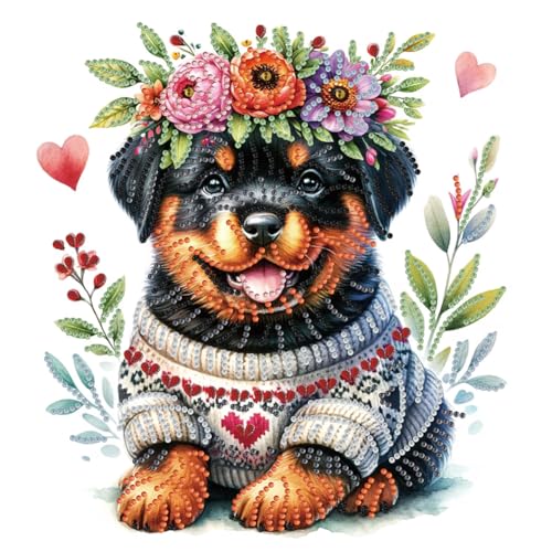 ENCOMAG Hund Diamond Painting Rottweiler 5D Diamant Painting Bilder Kinder mit Daiments Painting Zubehör für Kinder und Erwachsene, Diamond Art für Home Wand Deko von ENCOMAG