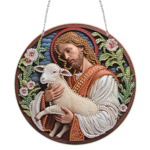 ENCOMAG Jesus Diamond Painting Anhänger, Diamant Painting Bilder, Wandbehang Windspiele 5D Strass Diamant Malerei Ornamente Sonnenfänger für Wand Fenster Garten Dekoration von ENCOMAG