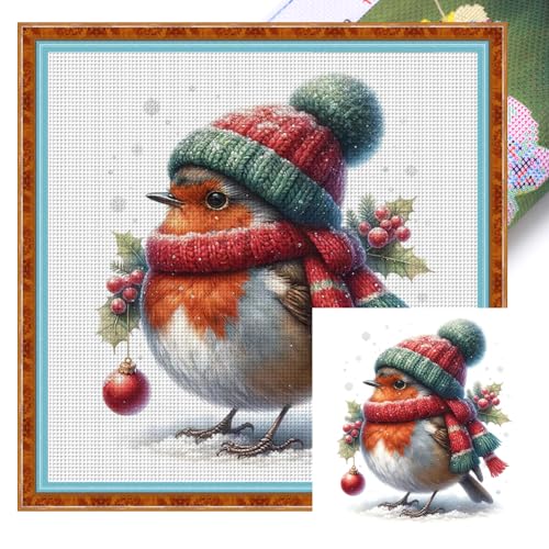 ENCOMAG Kreuzstich-Set mit Schneemann-Hirsch-Motiv, Weihnachtsbaum, Winter, geprägtes Kreuzstich-Set für Erwachsene, einfaches und einfaches Anfänger-Kreuzstich-Set, Nadelspitzen-Set für Anfänger, 30 von ENCOMAG