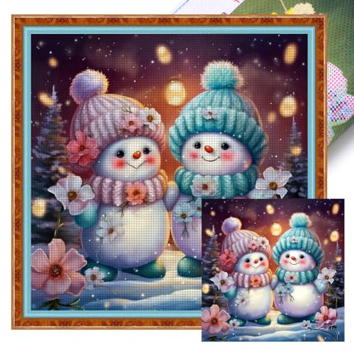 ENCOMAG Kreuzstich-Set mit Winter-Schneemann, geprägtes Kreuzstich-Set für Erwachsene, Vollstickerei, DIY-Nadelspitzen-Kits, Heimdekoration, 40 x 40 cm von ENCOMAG