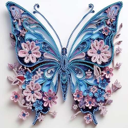 ENCOMAG Schmetterling-Papier-Quilling-Diamant-Malerei-Sets für Erwachsene, Blumen, Diamant-Kunst-Sets für Anfänger, Edelstein-Kunst-Sets für Geschenk, Heim-Wanddekoration, Geschenke, 30 x 30 cm von ENCOMAG