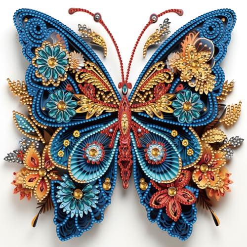 ENCOMAG Schmetterling-Papier-Quilling-Diamant-Malerei-Sets für Erwachsene, Blumen, Diamant-Kunst-Sets für Anfänger, Edelstein-Kunst-Sets für Geschenk, Heim-Wanddekoration, Geschenke, 30 x 30 cm von ENCOMAG