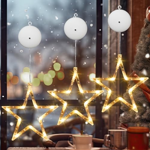 ENCOUN Led Stern Weihnachtsbeleuchtung, 3 Stück Weihnachtsdeko Fenster, 3 Modi Weihnachtsdeko Lichterkette mit Saugnäpfe, Fensterbeleuchtung Weihnachten für Weihnachten Deko, Balkon, Party, Hochzeit von ENCOUN